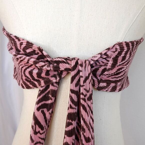 Ramy Brook Adella Strapless Crop Top in Flirt Pink - S - Zebra Print, Tie Back - Picture 8 of 10